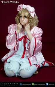 Rating: Safe Score: 0 Tags: 1girl artist_name blonde_hair bloomers blue_eyes dress hat hinaichigo lips long_sleeves mob_cap realistic ribbon short_hair sitting solo underwear watermark web_address white_dress wide_sleeves User: admin