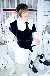 Rating: Safe Score: 0 Tags: 1girl beret black_footwear brown_hair hat lips long_sleeves shoes sitting skirt solo souseiseki striped white_legwear User: admin