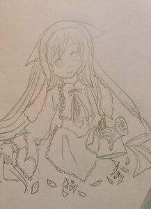 Rating: Safe Score: 0 Tags: 1girl image long_hair long_sleeves looking_at_viewer monochrome photo simple_background smile solo suiseiseki traditional_media very_long_hair User: admin