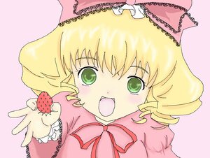 Rating: Safe Score: 0 Tags: 1girl auto_tagged blonde_hair blush chain dress drill_hair food fruit green_eyes hina_ichigo hinaichigo image long_sleeves open_mouth pink_background pink_bow ribbon solo strawberry upper_body User: admin