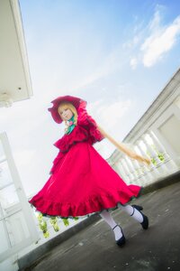 Rating: Safe Score: 0 Tags: 1girl black_footwear blonde_hair brooch building day dress outdoors pantyhose red_dress shinku shoes solo standing white_legwear User: admin