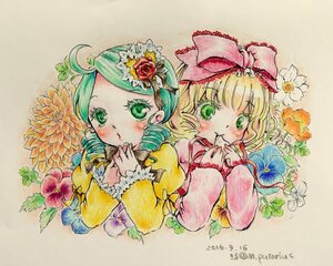 Rating: Safe Score: 0 Tags: 2girls blonde_hair blush bow colored_pencil_(medium) drill_hair flower green_eyes green_hair hair_bow hair_ornament hina_ichigo hinaichigo image kanaria long_sleeves looking_at_viewer multiple_girls pair pink_bow short_hair siblings traditional_media watercolor_(medium) User: admin