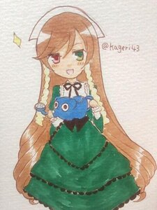 Rating: Safe Score: 0 Tags: 1girl ahoge braid brown_hair dress green_dress green_eyes heterochromia holding image long_hair long_sleeves open_mouth red_eyes smile solo suiseiseki very_long_hair User: admin