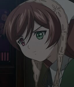 Rating: Safe Score: 0 Tags: 1girl black_ribbon bookshelf braid brown_hair choker closed_mouth green_eyes image looking_at_viewer neck_ribbon portrait ribbon solo suiseiseki User: admin