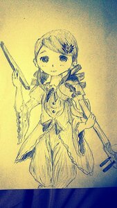 Rating: Safe Score: 0 Tags: 1girl bangs blush closed_mouth dress eyebrows_visible_through_hair hair_ornament hairclip holding image kanaria long_hair looking_at_viewer monochrome smile solo traditional_media User: admin