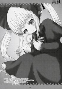 Rating: Safe Score: 0 Tags: 1girl blush bonnet doujinshi dress drill_hair greyscale image long_hair long_sleeves monochrome shinku solo twintails User: admin