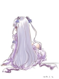 Rating: Safe Score: 0 Tags: 1girl barasuishou dress flower frills full_body hair_flower image long_hair ribbon sitting solo striped very_long_hair white_background User: admin
