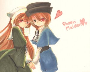 Rating: Safe Score: 0 Tags: 2girls auto_tagged blue_dress brown_hair capelet dress hat heart heterochromia holding_hands image long_hair long_sleeves looking_at_viewer multiple_girls pair red_eyes short_hair siblings sisters souseiseki suiseiseki top_hat traditional_media twins very_long_hair User: admin