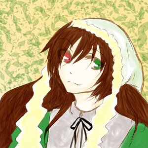 Rating: Safe Score: 0 Tags: 1girl brown_hair dress green_eyes head_scarf heterochromia image long_hair long_sleeves red_eyes smile solo suiseiseki upper_body User: admin