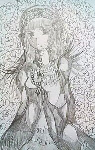 Rating: Safe Score: 0 Tags: 1girl auto_tagged bangs dress flower frills greyscale hairband image long_hair long_sleeves looking_at_viewer monochrome ribbon rose solo suigintou traditional_media User: admin