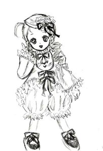 Rating: Safe Score: 0 Tags: 1girl :d ahoge dress frills full_body greyscale image kanaria long_sleeves looking_at_viewer monochrome open_mouth ribbon smile solo standing white_background User: admin