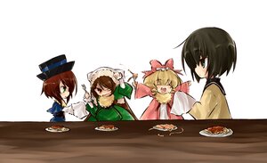 Rating: Safe Score: 0 Tags: blonde_hair bow brown_hair closed_eyes food green_eyes hat head_scarf hina_ichigo image multiple multiple_girls short_hair siblings sisters souseiseki suiseiseki table tagme twins User: admin