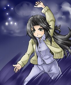 Rating: Safe Score: 0 Tags: 1girl black_hair clenched_teeth cloud green_eyes human image jacket kakizaki_megu long_hair long_sleeves night night_sky sky solo standing star_(sky) starry_sky teeth User: admin