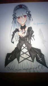 Rating: Safe Score: 0 Tags: 1girl bangs black_dress black_ribbon blush choker closed_mouth cross-laced_clothes detached_collar dress eyebrows_visible_through_hair frills gothic_lolita hairband image lolita_fashion long_hair long_sleeves looking_at_viewer marker_(medium) red_eyes ribbon silver_hair smile solo suigintou traditional_media wide_sleeves User: admin