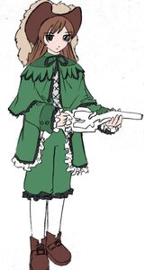 Rating: Safe Score: 0 Tags: 1girl boots brown_hair capelet dress full_body green_dress hat image long_hair long_sleeves pantyhose simple_background solo standing suiseiseki white_background white_legwear User: admin
