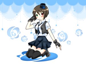 Rating: Safe Score: 0 Tags: black_legwear blush brown_hair fingerless_gloves gloves green_eyes hat heterochromia image kneeling mini_hat mini_top_hat necktie red_eyes short_hair skirt solo souseiseki thighhighs top_hat zettai_ryouiki User: admin