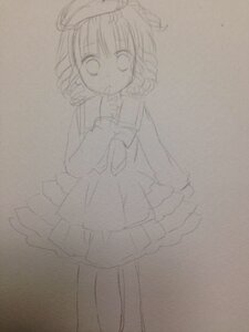 Rating: Safe Score: 0 Tags: 1girl bangs brown_background eyebrows_visible_through_hair full_body hand_up hinaichigo image long_sleeves looking_at_viewer monochrome short_hair skirt sleeves_past_wrists solo traditional_media User: admin
