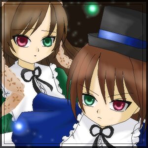 Rating: Safe Score: 0 Tags: 2girls black_ribbon brown_hair collar dress expressionless green_dress green_eyes hat heterochromia image long_hair long_sleeves looking_at_viewer multiple_girls pair red_eyes siblings sisters souseiseki suiseiseki top_hat twins User: admin