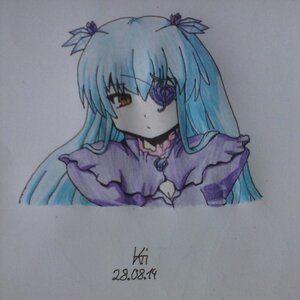 Rating: Safe Score: 0 Tags: 1girl bangs barasuishou blue_dress closed_mouth dress expressionless hair_ribbon image long_hair long_sleeves looking_at_viewer photo ribbon signature simple_background solo traditional_media two_side_up User: admin