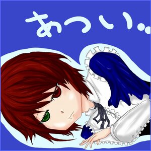 Rating: Safe Score: 0 Tags: 1girl :t blue_dress dress frills green_eyes heterochromia image long_sleeves looking_at_viewer pout red_eyes red_hair short_hair simple_background solo souseiseki upper_body User: admin