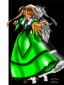 Rating: Safe Score: 0 Tags: 1girl ;d brown_hair dated dress full_body green_dress image long_sleeves one_eye_closed open_mouth simple_background solo suiseiseki twintails User: admin