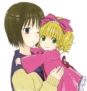 Rating: Safe Score: 0 Tags: 2girls blonde_hair blush bow brown_hair green_eyes hair_bow hina_ichigo hinaichigo hug image kashiwaba_tomoe long_sleeves multiple_girls one_eye_closed pink_bow short_hair simple_background smile solo User: admin