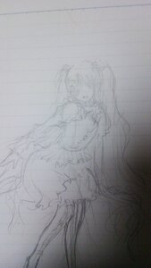 Rating: Safe Score: 0 Tags: 1girl dress frills image kaname_madoka kirakishou long_hair monochrome sketch solo standing thighhighs traditional_media twintails very_long_hair User: admin