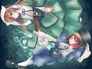 Rating: Safe Score: 0 Tags: 2girls black_ribbon blue_dress brown_hair dress frills green_dress green_eyes hat head_scarf heterochromia image long_hair long_sleeves looking_at_viewer multiple_girls pair red_eyes ribbon rotational_symmetry short_hair siblings sisters souseiseki suiseiseki twins upside-down very_long_hair User: admin