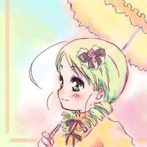 Rating: Safe Score: 0 Tags: 1girl ahoge blonde_hair blush drill_hair flower green_eyes green_hair hair_ornament image kanaria smile solo twin_drills upper_body User: admin