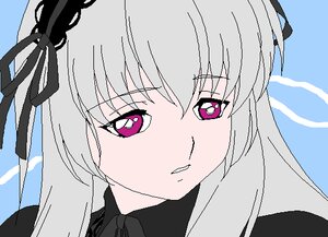 Rating: Safe Score: 0 Tags: 1girl bangs black_bow black_ribbon eyebrows_visible_through_hair image lolita_fashion long_hair looking_at_viewer ribbon simple_background solo suigintou User: admin