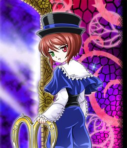 Rating: Safe Score: 0 Tags: 1girl blue_dress brown_hair capelet chain-link_fence dress fence frills green_eyes hat heterochromia image long_sleeves looking_at_viewer looking_back red_eyes short_hair solo souseiseki User: admin