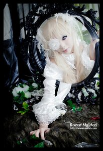 Rating: Safe Score: 0 Tags: 1girl blonde_hair blue_eyes dress flower kirakishou lace lips long_hair makeup plant solo white_dress User: admin