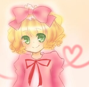 Rating: Safe Score: 0 Tags: 1girl blonde_hair blush bow dress green_eyes hair_bow heart hina_ichigo hinaichigo image long_sleeves looking_at_viewer pink_bow pink_dress ribbon short_hair smile solo upper_body User: admin