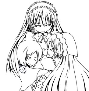 Rating: Safe Score: 0 Tags: 3girls auto_tagged blush closed_eyes dress greyscale image long_hair long_sleeves looking_at_viewer monochrome multiple multiple_girls one_eye_closed simple_background smile tagme white_background User: admin
