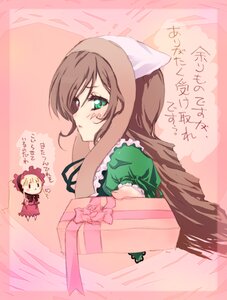 Rating: Safe Score: 0 Tags: 1girl blush box brown_hair chibi dress gift gift_box green_dress green_eyes head_scarf heart heart-shaped_box heterochromia holding holding_gift image long_hair long_sleeves looking_at_viewer pair ribbon shinku suiseiseki valentine User: admin