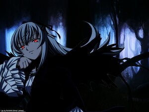 Rating: Safe Score: 0 Tags: 1girl black_dress black_wings dress frills hair_ribbon image long_hair long_sleeves looking_at_viewer moon night red_eyes ribbon solo suigintou wings User: admin