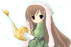 Rating: Safe Score: 0 Tags: 1girl brown_hair dress food green_dress hat heterochromia holding image long_hair long_sleeves looking_at_viewer red_eyes smile solo striped striped_background suiseiseki vertical_stripes very_long_hair watering_can User: admin