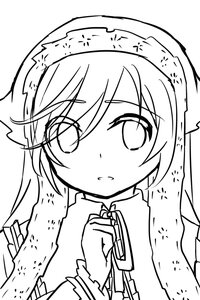 Rating: Safe Score: 0 Tags: 1girl blush closed_mouth eyebrows_visible_through_hair gloves greyscale hairband hands_up image long_hair looking_at_viewer monochrome simple_background solo suiseiseki white_background User: admin