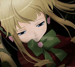Rating: Safe Score: 0 Tags: 1girl auto_tagged bangs blonde_hair blue_eyes bow bowtie flower green_bow image long_hair pink_rose rose shinku solo User: admin