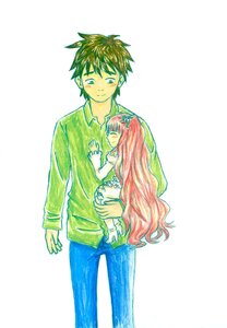 Rating: Safe Score: 0 Tags: 1boy 1girl black_hair brown_hair closed_eyes couple denim green_shirt hair_ornament image jeans kirakishou long_hair long_sleeves pants pink_hair shirt simple_background smile solo striped striped_shirt very_long_hair white_background User: admin