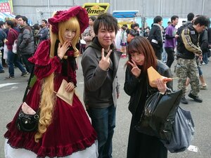 Rating: Safe Score: 0 Tags: 6+boys bag black_hair blonde_hair dress hat hood jacket jewelry long_hair looking_at_viewer multiple_boys multiple_girls pants shinku skirt smile solo umbrella User: admin