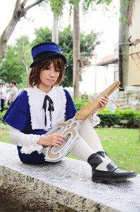 Rating: Safe Score: 0 Tags: 1girl auto_tagged blue_eyes brown_hair dress hat instrument lips pantyhose realistic ribbon shoes short_hair sitting solo souseiseki tree white_legwear User: admin