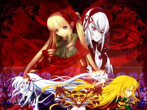 Rating: Safe Score: 0 Tags: 4girls blonde_hair blue_eyes bow dress flower frills image long_hair looking_at_viewer multiple_girls pair rose shinku silver_hair suigintou wings User: admin