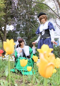Rating: Safe Score: 0 Tags: 2girls 91076 blonde_hair blurry blurry_foreground brown_hair day depth_of_field dress flower hat holding_hands multiple_cosplay multiple_girls outdoors tagme tree User: admin