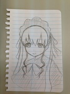 Rating: Safe Score: 0 Tags: 1girl blush eyebrows_visible_through_hair image looking_at_viewer maid_headdress monochrome shinku simple_background sketch solo traditional_media upper_body white_background User: admin