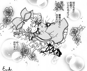 Rating: Safe Score: 0 Tags: 1girl blush bow closed_eyes dress flower greyscale hair_bow hina_ichigo hinaichigo image monochrome pink_rose red_rose ribbon rose shanghai_doll smile solo thorns white_rose User: admin