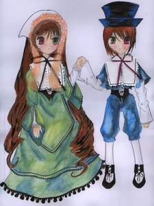 Rating: Safe Score: 0 Tags: 2girls blue_dress blush brown_hair dress frills full_body green_dress green_eyes hat head_scarf heterochromia holding_hands image long_hair long_sleeves looking_at_viewer multiple_girls pair red_eyes short_hair siblings simple_background sisters souseiseki standing suiseiseki top_hat twins very_long_hair white_legwear User: admin