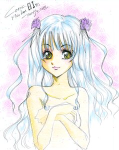 Rating: Safe Score: 0 Tags: 1girl bangs barasuishou bare_shoulders collarbone dated dress flower hair_flower hair_ornament hands_clasped hands_on_own_chest hands_together image long_hair looking_at_viewer own_hands_together smile solo striped traditional_media upper_body User: admin