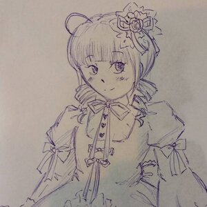 Rating: Safe Score: 0 Tags: 1girl dress drill_hair flower hair_flower hair_ornament image kanaria long_sleeves looking_at_viewer monochrome puffy_sleeves rose smile solo traditional_media User: admin