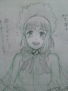 Rating: Safe Score: 0 Tags: 1girl eyebrows_visible_through_hair flying_sweatdrops image looking_at_viewer monochrome open_mouth shinku short_hair sleeveless smile solo traditional_media umbrella User: admin